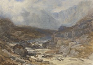 Walisische Bergszene mit reißendem Fluss