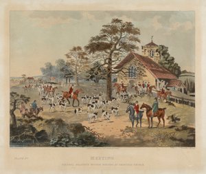 Fuchsjagd, Satz von vier: (1) Treffen / Colonel Jollyffes Hunde treffen sich an der Chipstead Kirche von Dean Wolstenholme
