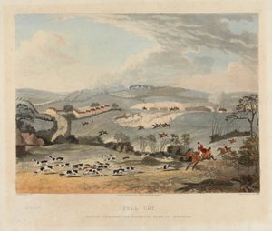 Fuchsjagd, Satz von vier: (3) Volle Jagd / Hunde überqueren die Brighton Road bei Mersham von Dean Wolstenholme