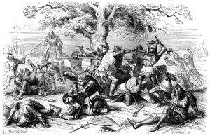Dreißig französische Ritter kämpfen gegen die Engländer, Bretagne, Frankreich, 1351, 1882-1884 von Deghouy
