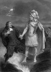 Das Spiel Don Juan von Molière: Don Juan mit der Statue des Kommandanten, Gravur von Delannoy nach einer Zeichnung von G. Staal (1870)