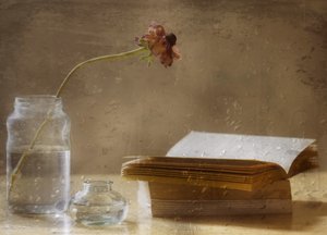 Melancholische Blüte und Buch