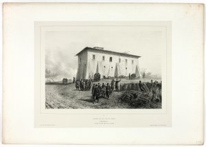 Haus mit sechs grünen Fensterläden, aus "Souvenirs d’Italie: Expédition de Rome" von Denis Auguste Marie Raffet