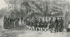 Wallachischer Rundtanz, aufgeführt von den Zigeunern und getanzt von den Musikern des zweiten Regiments im Haus von Prinz Ghika, Ghospodar, Walachei, 1839 von Denis Auguste Marie Raffet