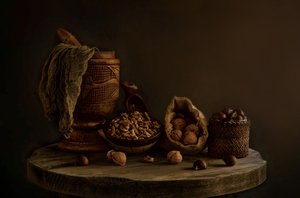 Rustikale Nüsse Stillleben