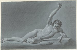 Liegender männlicher Akt mit erhobenem Arm