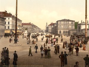 Straßenszene, Odensplatz und Ludwigstraße, München, Bayern, Deutschland, um 1900