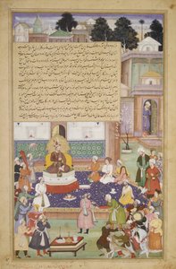 Sultan Bayazid vor Timur, Folio aus einem Akbarnama Geschichte von Akbar, ca. 1600