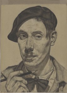 Selbstporträt mit Bleistift in der Hand