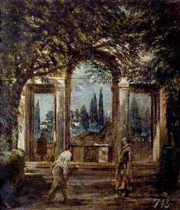 Villa Medici in Rom, Pavillon Kleopatra oder „Der Pavillon der Ariadne“. Blick auf die Gärten der Villa Medici in Rom