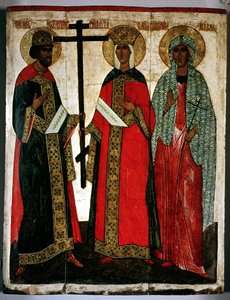 Ikone der Heiligen Konstantin, Helena und Agatha, Nowgoroder Schule, um 1500 von Dionisy