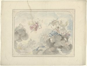 Entwurf für eine Deckenmalerei mit Blick in den Himmel, wo Aurora die Dunkelheit vertreibt von Dionys van Nijmegen