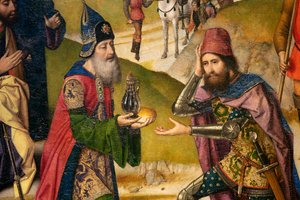 Pfarrkirche (Parochiekerk Sint-Pieter). Gemälde. Das letzte Abendmahl. Dirk Bouts. 1464-1468. Detail. Linkes Panel. von Dirck Bouts