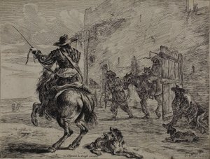 Steigendes Pferd, in der Nähe eines Stalls, Platte eins aus der Serie der Pferde von Dirck Stoop