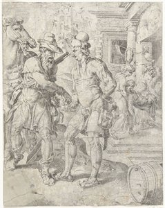 Barmherziger Samariter bezahlt den Wirt von Dirck Volckertsz. Coornhert