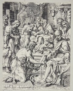 Christus wäscht den Jüngern die Füße von Dirck Volckertsz. Coornhert