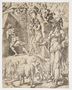 Jakob rollt den Stein vom Mund des Brunnens von Dirck Volckertsz. Coornhert