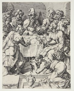Maria Magdalena wischt Christus die Füße im Haus des Simon, des Pharisäers von Dirck Volckertsz. Coornhert