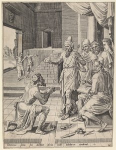 Der König vergibt seinem Diener seine Schuld von Dirck Volckertz Coornhert after Maerten van Heemskerck