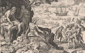 Die kaiserlichen Truppen bringen Zivilisation zu den Indianern, aus Die Siege des Kaisers Ch..., 1555 von Dirck Volkertsen Coornhert