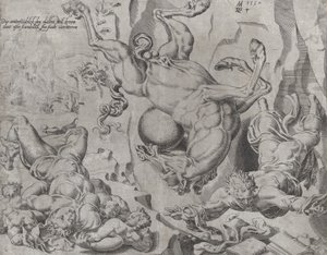 Die Welt vergeht zusammen mit Wissen und Liebe, aus Die ungebändigte Welt, Platte 4..., 1550 von Dirck Volkertsen Coornhert