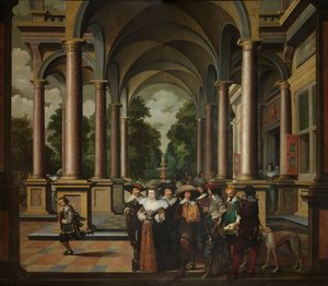 Galerie eines Palastes mit ornamentaler Architektur und Säulen (eine siebenteilige dekorative Sequenz: eine Galerie)