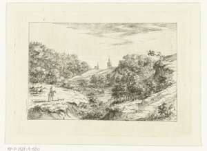 Dünenlandschaft mit Kirchen und Reiter bei Scheveningen von Dirk Vis Blokhuyzen