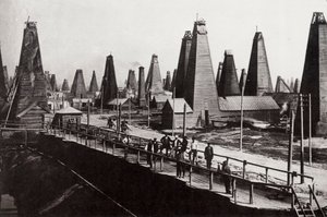 Ölquellen in Baku am Kaspischen Meer, Russland, um 1890