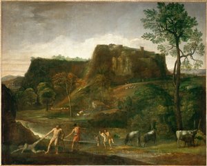 Herkules zieht Cacus aus seiner Höhle