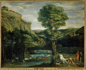 Landschaft mit Herkules, der Achelaos bekämpft, der in einen Stier verwandelt wurde