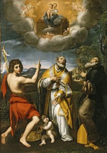 Die Madonna von Loreto erscheint dem hl. Johannes dem Täufer, dem hl. Eligius und dem hl. Antonius Abt von Domenichino