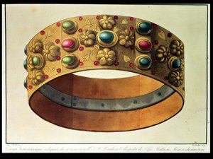 Die Eiserne Krone der Lombardei, die Karl der Große 777 und Napoleon 1805 in der Kathedrale von Mailand krönte, graviert von D. Landini von Domenico (after) Landini
