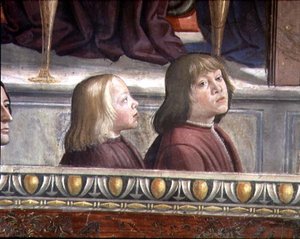 Zentralwand des Zyklus des Lebens des Hl. Franziskus, um 1483 (Detail) von Domenico Ghirlandaio