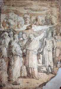 Geschichte von Moses auf dem Berg Sinai: Die Hebräer erwarten die Rückkehr von Moses. Vorbereitende Zeichnung für den Boden der Kathedrale von Siena von Domenico Beccafumi