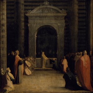 Das Angebot der Schlüssel der Stadt Siena an die Jungfrau, um oder nach 1526
