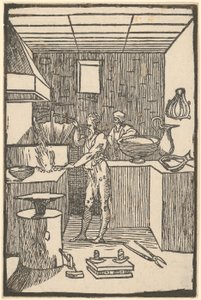 Vulkan an der Esse bei der Herstellung kleiner Geräte, Blatt 8 der Folge "De la Pirotechnia" von Domenico Beccafumi