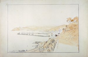 Porto Maurizio von Oneglia aus gesehen, ca. 1859, von Pasquale Domenico Cambiaso, Italien, Bleistift und Aquarell