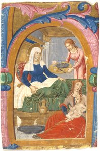 Die Geburt der Jungfrau in einem Initial H von Domenico Ghirlandaio