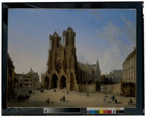 Die Kathedrale von Notre-Dame, Reims mit einer Prozession von Kommunikanten