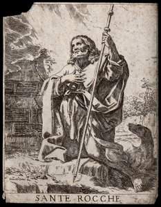 Heiliger Rochus. Radierung von D.M. Canuti. von Domenico Maria Canuti