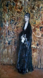 Frau mit Arabesken im Hintergrund von Domenico Morelli