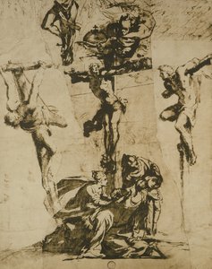 Studie der Kreuzigung und der ohnmächtigen Jungfrau von Domenico Robusti Tintoretto
