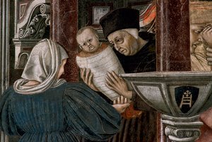 Geschichte des Krankenhauses: "Ansicht des Waisenhauses Santa Maria della Scala in Siena" - Die Hochzeit einer jungen Waise (Detail) von Domenico di Bartolo