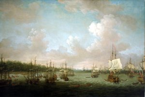 Siebenjähriger Krieg (1756-1763): Eroberung von Havanna (Kuba) 1762, Landung der Kanonen und Reserven am 30. Juni, nachdem Spanien 1761 in den Konflikt eingetreten war, konzentrierte die britische Regierung ihre maritimen Offensiven auf spanische Besitzung von Dominic Serres