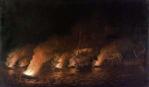 Krieg der Sieben Jahre (1756-1763): Französische Kriegsschiffe greifen die britische Flotte vor Quebec City (Kanada) in der Nacht vom 28. Juni 1759 an von Dominic Serres