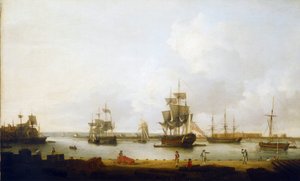 Kriegsschiffe vor der Kanonenwerft in Portsmouth (England)
