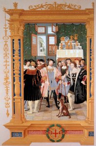 Etienne Leblanc (1490-1565) überreicht Anne de Montmorency (1493-1567) seine Übersetzung der Rede von Cicero (1531)