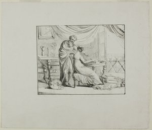 Denon unterrichtet eine junge Frau beim Zeichnen auf einem lithografischen Stein von Dominique Vivant Denon