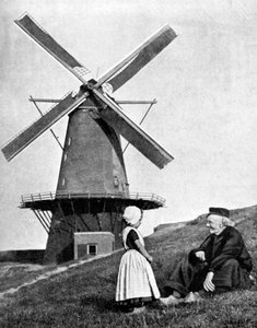 Traditionelle niederländische Szene mit Windmühle, Holland, 1936