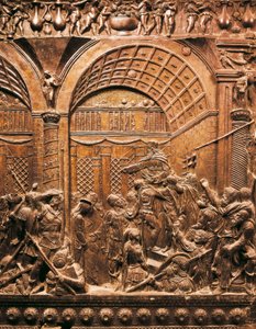 Christus vor Kaiphas geführt. 1460. Basrelief auf Bronze von Donatello